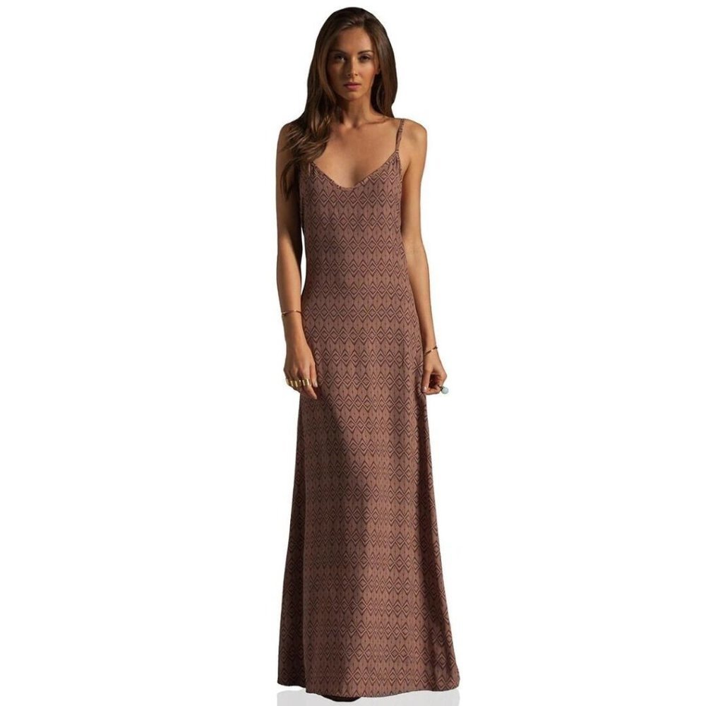 Flynn Skye Revolve Criss Cross Maxi Dress Dune Tribal Size 2 Brown